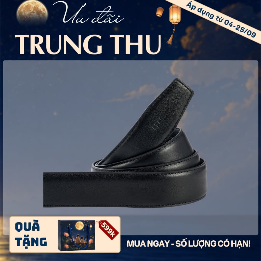[4-25/9 TẶNG QUÀ TRUNG THU 599K] Dây Lưng Da Bò Không Đầu LECOS LDB17 Da Thật 2 Lớp May Viền Dẻo Dai Bản 3.5cm