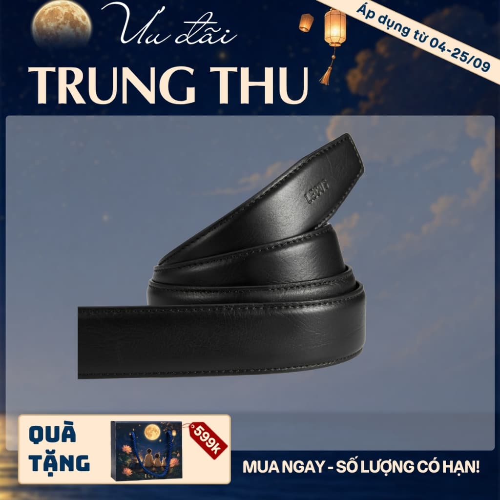 [4-25/9 TẶNG QUÀ TRUNG THU 599K] Dây Lưng Da Bò Không Đầu LECOS LDB19 Da Thật 2 Lớp May Viền Dẻo Dai Bản 3.5cm