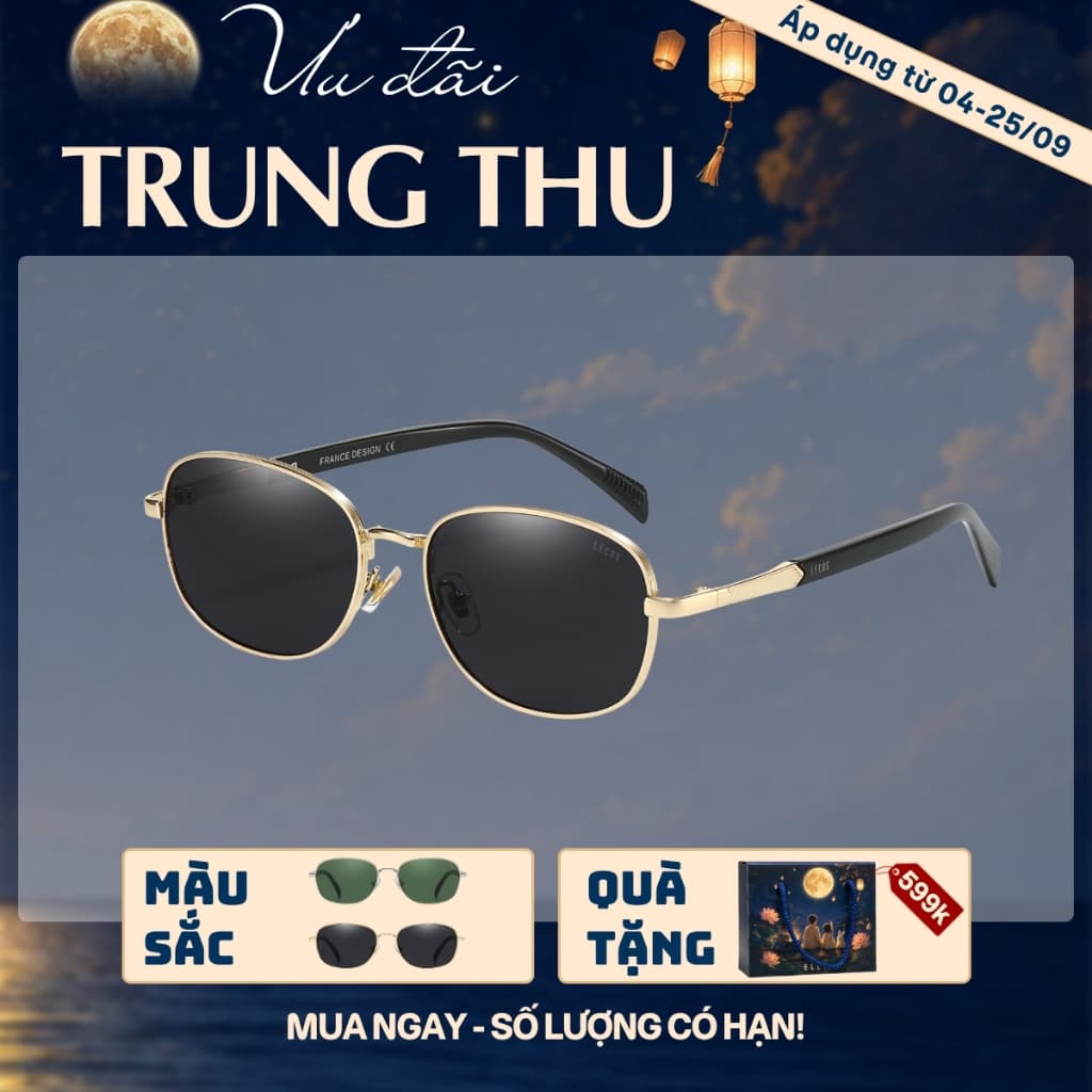 [4-25/9 TẶNG QUÀ TRUNG THU 599K] Kính Mắt Vuông Nam LECOS LK65 Gọng Đồng Bền Chắc Thời Trang Ngoài Trời