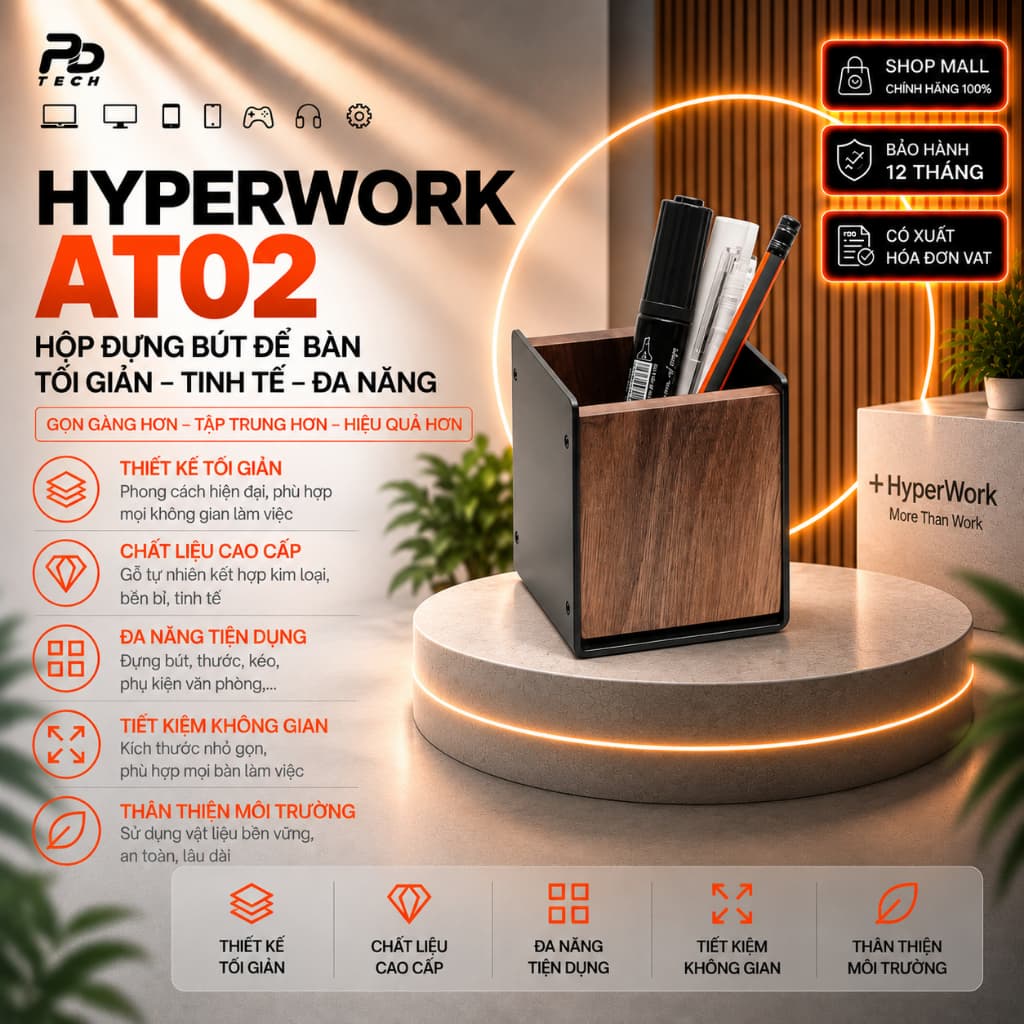 Cốc Đựng Bút HyperWork AT02 Chính Hãng – Phụ Kiện Decor Bàn Làm Việc Gọn Gàng