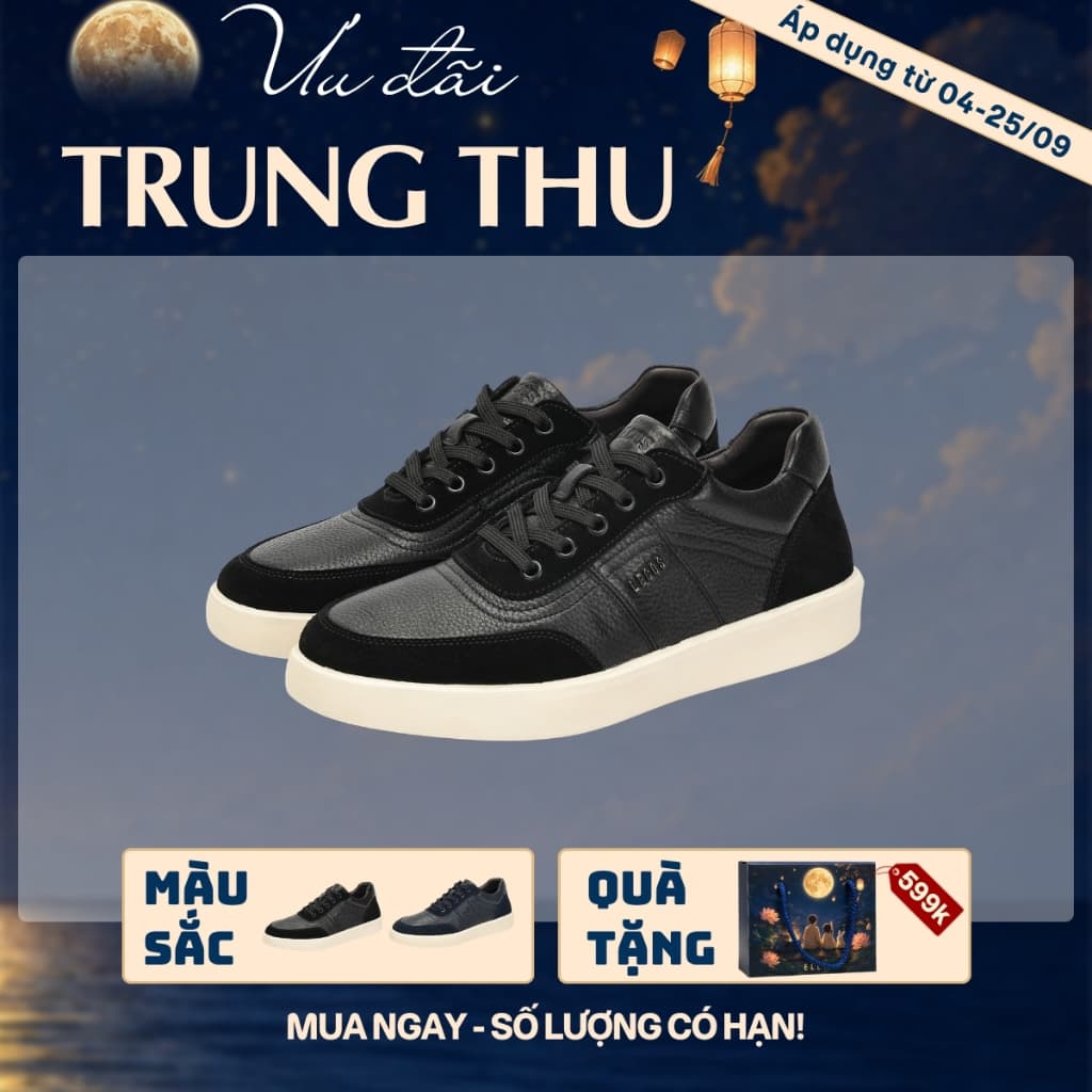 [4-25/9 TẶNG QUÀ TRUNG THU 599K] Giày Sneaker Nam LECOS LG40 Da Bò Thật Thoáng Khí Lót Êm Chống Mỏi