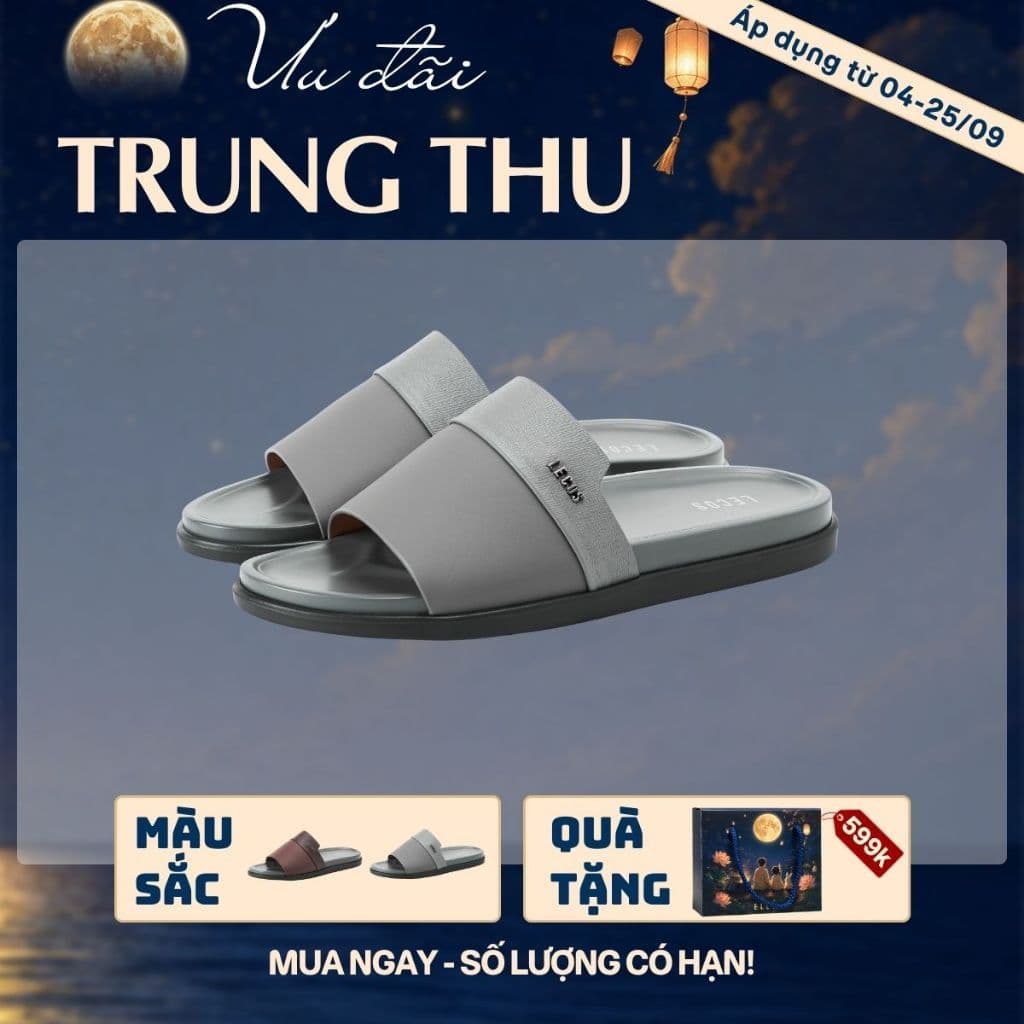 [4-25/9 TẶNG QUÀ TRUNG THU 599K] Dép Nam Quai Ngang LECOS LG59 Da Microfiber Đế Cao Su Chống Trượt Dạo Phố