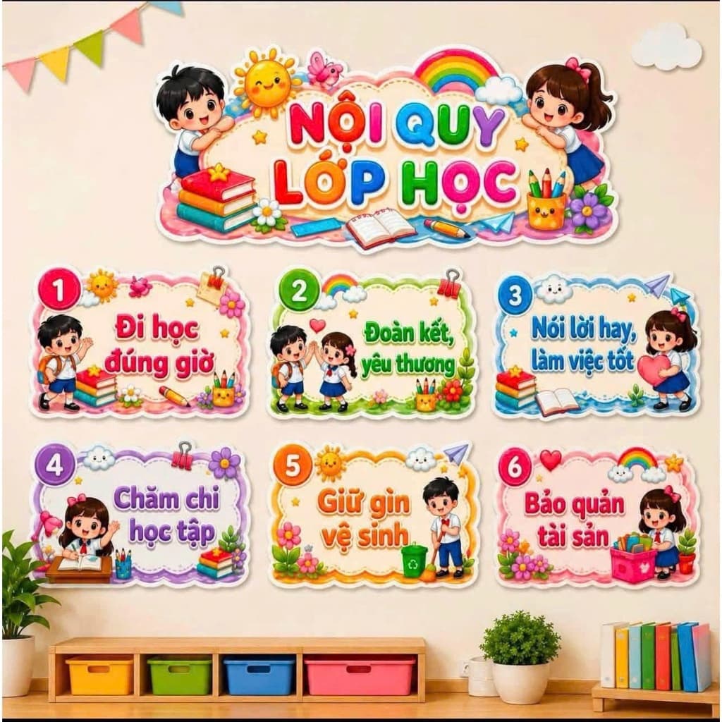 Nội Quy Lớp Học Mẫu 2 – Bảng Nội Quy Trang Trí Lớp Học Mầm Non Tiểu Học, Decor Góc Học Tập