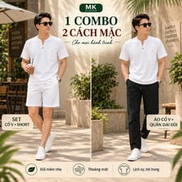Combo 3 Món Set Bộ Đũi Cổ V + Quần Dài Cạp Chun MKCLEVER Thoáng Mát, Mặc Đi Chơi Đi Làm 7
