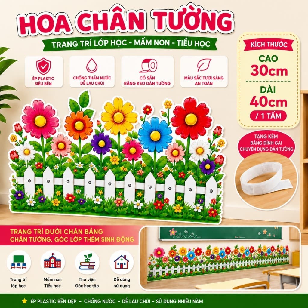 Hoa Chân Tường Mẫu 1 – Trang Trí Chân Tường Lớp Học Mầm Non Tiểu Học, Decor Lớp
