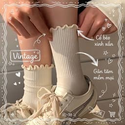 Tất Nữ Cổ Trung Nhún Bèo Viền Mộc Nhĩ Màu Trơn Phong Cách Balletcore Ngọt Ngào Thoáng Khí Mùa Xuân Hè T959 2