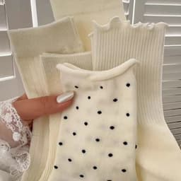 Tất Nữ Cổ Trung Nhún Bèo Viền Mộc Nhĩ Màu Trơn Phong Cách Balletcore Ngọt Ngào Thoáng Khí Mùa Xuân Hè T959 4