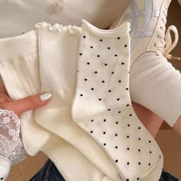 Tất Nữ Cổ Trung Nhún Bèo Viền Mộc Nhĩ Màu Trơn Phong Cách Balletcore Ngọt Ngào Thoáng Khí Mùa Xuân Hè T959 6
