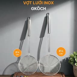 Vợt Lưới Inox GKÖCH Germany, Inox 304, Đa Năng, Dễ Vệ Sinh, 2 loại ĐK 14/16cm, Cán Dài 2