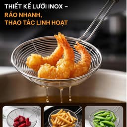 Vợt Lưới Inox GKÖCH Germany, Inox 304, Đa Năng, Dễ Vệ Sinh, 2 loại ĐK 14/16cm, Cán Dài 4