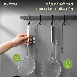 Vợt Lưới Inox GKÖCH Germany, Inox 304, Đa Năng, Dễ Vệ Sinh, 2 loại ĐK 14/16cm, Cán Dài 5