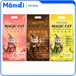 Cát Mèo Magic Cat 8L - 4KG | Cát Bentonite Vón Cục Nhanh Ít Bụi Khử Mùi 3 Hương Đào, Cà Phê, Chanh 1