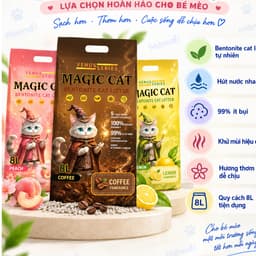 Cát Mèo Magic Cat 8L - 4KG | Cát Bentonite Vón Cục Nhanh Ít Bụi Khử Mùi 3 Hương Đào, Cà Phê, Chanh 2