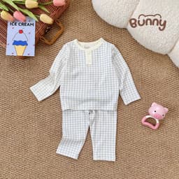Bộ Dài Tay Kẻ Caro Bunny Cho Bé, Bộ Quần Áo Trẻ Em Caro Pastel Mềm Mại Thoáng Mát 4 Màu Đáng Yêu 9