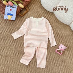 Bộ Dài Tay Kẻ Caro Bunny Cho Bé, Bộ Quần Áo Trẻ Em Caro Pastel Mềm Mại Thoáng Mát 4 Màu Đáng Yêu 8