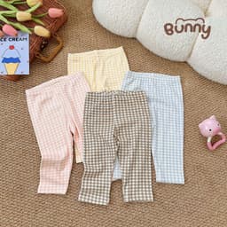 Bộ Dài Tay Kẻ Caro Bunny Cho Bé, Bộ Quần Áo Trẻ Em Caro Pastel Mềm Mại Thoáng Mát 4 Màu Đáng Yêu 4
