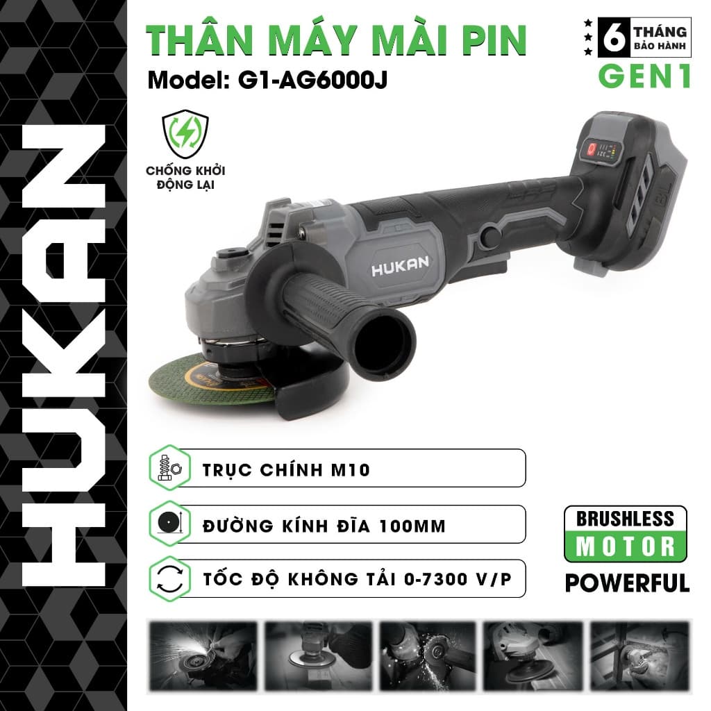 Máy Cắt Mài Dùng Pin HUKAN G1-AG6000J, 3 Tốc Độ - Chống Sốc Đá - Động Cơ Không Chổi Than