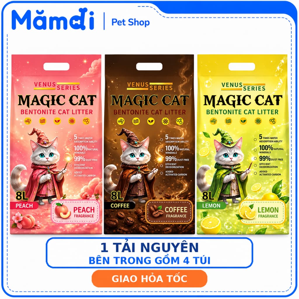 [Tải 4 Túi] Cát Mèo Magic Cat 8L~ 4KG| Cát Đất Sét Than Hoạt Tính Vón Nhanh , Hạn Chế Bụi Gây Dị Ứng
