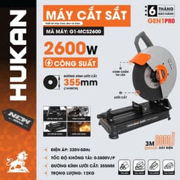 Máy cắt sắt bàn HUKAN G1-MCS2400S 2400w, G1-MCS2600 2600w, G2-MCS2700 2700w - Đường kính đĩa 355, Động cơ dây đồng 100% 8