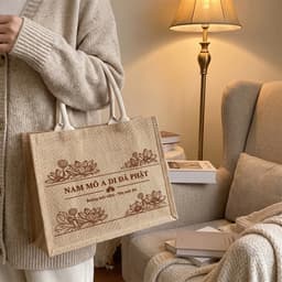 Túi Cói Nam Mô A Di Đà Phật - Túi Xách Nữ - Kích Thước 31x26x15cm - Khóa Kéo Tiện Lợi 2