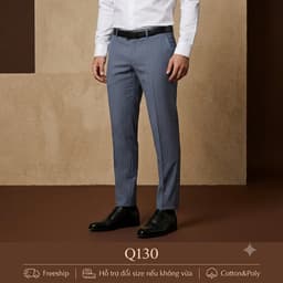 Quần Kẻ Sọc Q130 Cạp Đỉa Dùng Thắt Lưng Ghi Ánh Xanh Cotton Poly Thoáng Mát 2