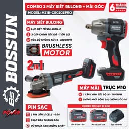 1 [COMBO 2 Máy] Máy Siết Bulong / Máy Mài Pin Bossun M21B-CB0202PRO - Chân Pin Phổ Thông, không Chổi Than, Lõi Đồng 1