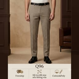 Quần Q96 Cạp Đỉa Dùng Thắt Lưng Caro Be Cotton Poly Spandex Co Dãn Nhẹ Thoải Mái 1