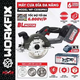 1 Máy cưa đĩa đa năng WORKFIX WF-CS150PRO, Tốc độ 6800v/p, Đường kính tối đa 150mm, Tặng 3 lưỡi cắt 1