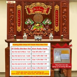 Tranh Dán Tường Phòng Thờ Gia Tiên Trang Nghiêm Dễ Dán - Vải Lụa Kim Tuyến Cao Cấp(Gửi Kèm Keo dán) 1