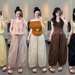 quần XẾP LY gấu chạy chun thụng chất gió lụa nhiều màu 1