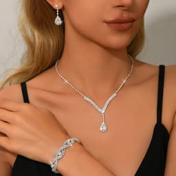 Bộ Trang Sức Cô Dâu Dây Chuyền Chữ V Bông Tai Đính Đá Lấp Lánh Phụ Kiện Váy Cưới Sang Trọng ponny 3