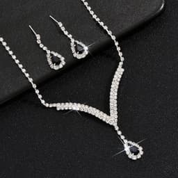 Bộ Trang Sức Cô Dâu Dây Chuyền Chữ V Bông Tai Đính Đá Lấp Lánh Phụ Kiện Váy Cưới Sang Trọng ponny 6