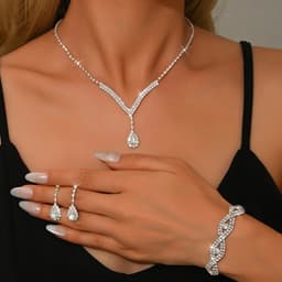 Bộ Trang Sức Cô Dâu Dây Chuyền Chữ V Bông Tai Đính Đá Lấp Lánh Phụ Kiện Váy Cưới Sang Trọng ponny 7