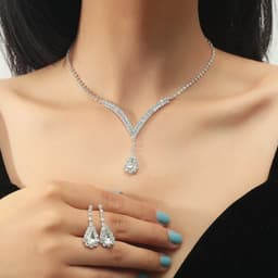 Bộ Trang Sức Cô Dâu Dây Chuyền Chữ V Bông Tai Đính Đá Lấp Lánh Phụ Kiện Váy Cưới Sang Trọng ponny 5