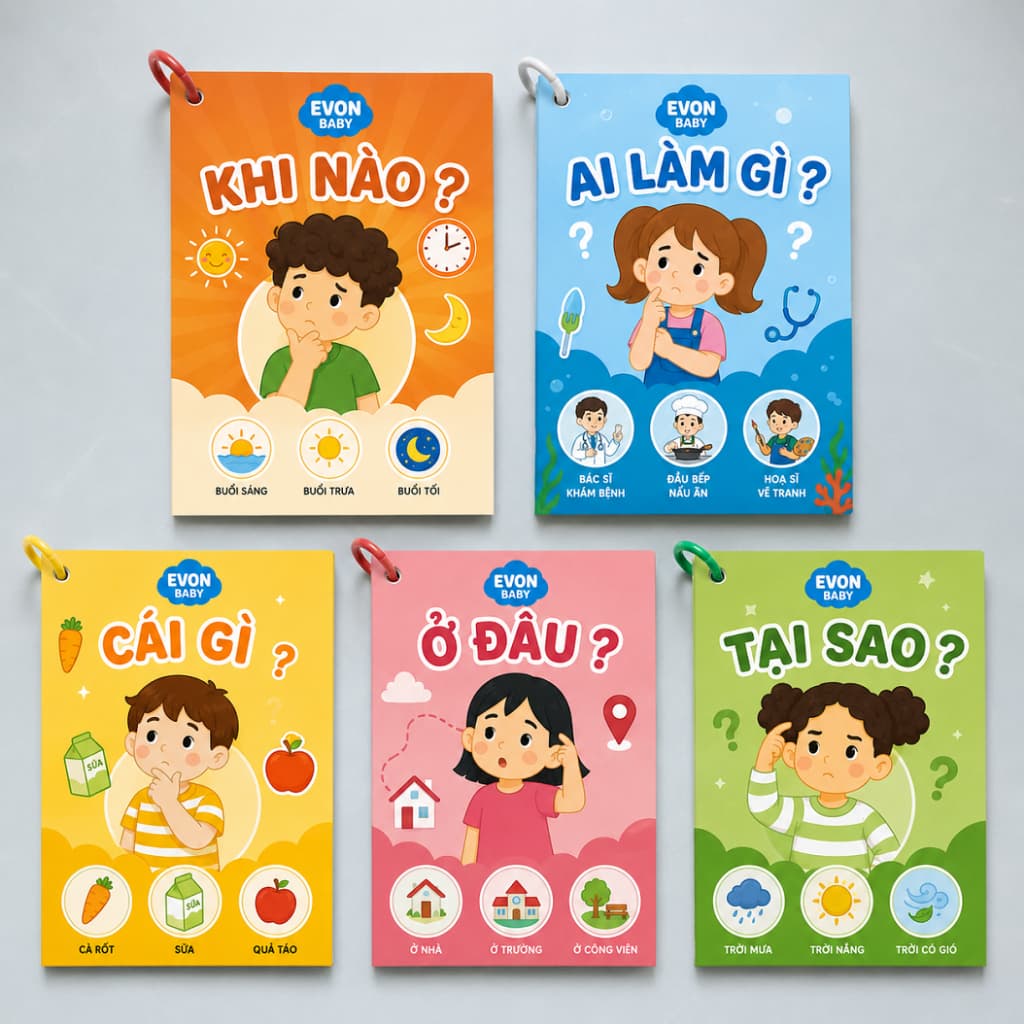 Thẻ Flash EVON BABY dạy bé tập nói - Bé Tư Duy Hỏi Đáp Rèn Phản Xạ Trả Lời Câu Hỏi