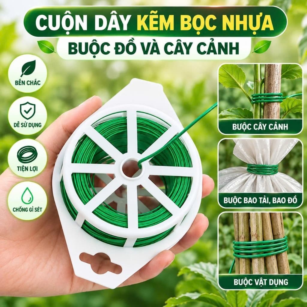 Cuộn dây kẽm bọc nhựa buộc đồ buộc cây cảnh đa năng kèm dao cắt