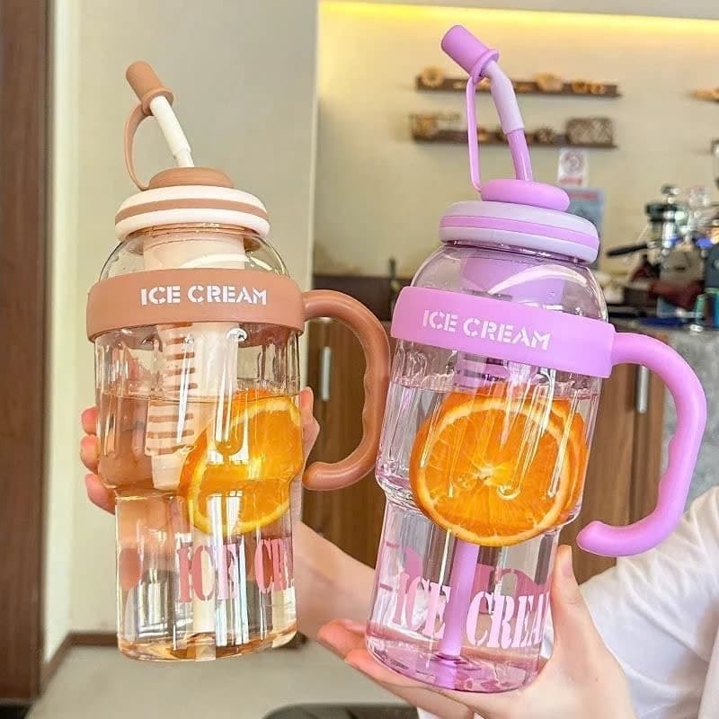 Ly/Bình Nước Có Vách Ngăn ICE CREAM 1300ml và Ly giữ nhiệt có quai Chill kèm ống hút 700ml. LMS
