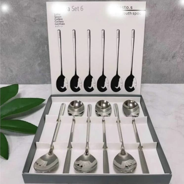 Set 6 thìa/muỗng inox dài nouva và Set 2 Thìa cơm gốm sứ siêu đáng yêu hoạ tiết cute Xinh Yêu