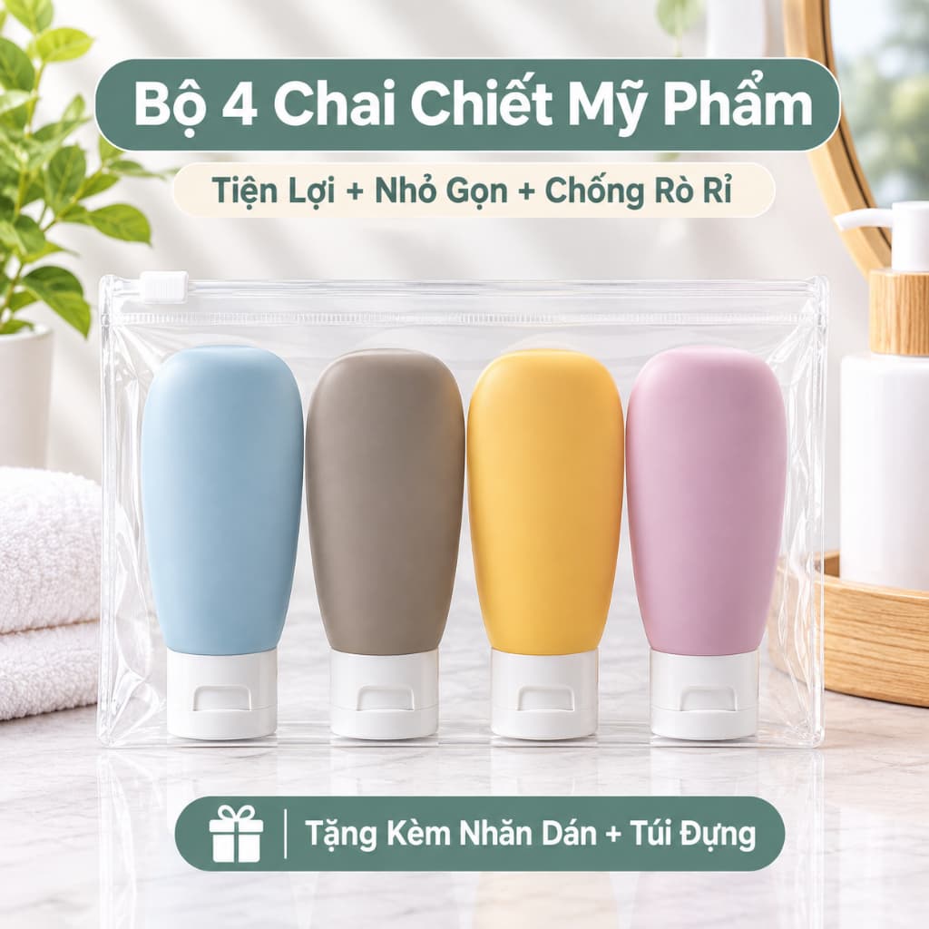 Bình Chiết Silicone Mềm Tiện Lợi 60ml, Dễ Bóp, Có Nắp Lật, Phù Hợp Đựng Dầu Gội, Sữa Tắm, Kem Dưỡng Và Mỹ Phẩm Khi Du Lị