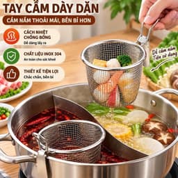 Rổ Lưới Inox 304 Vớt Thực Phẩm Có Tay Cầm – Rổ Lọc Mì Bún, Rau Củ, Đồ Lẩu, Đồ Chiên Gọn Đẹp 7