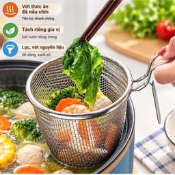 Rổ Lưới Inox 304 Vớt Thực Phẩm Có Tay Cầm – Rổ Lọc Mì Bún, Rau Củ, Đồ Lẩu, Đồ Chiên Gọn Đẹp 2