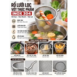 Rổ Lưới Inox 304 Vớt Thực Phẩm Có Tay Cầm – Rổ Lọc Mì Bún, Rau Củ, Đồ Lẩu, Đồ Chiên Gọn Đẹp 1