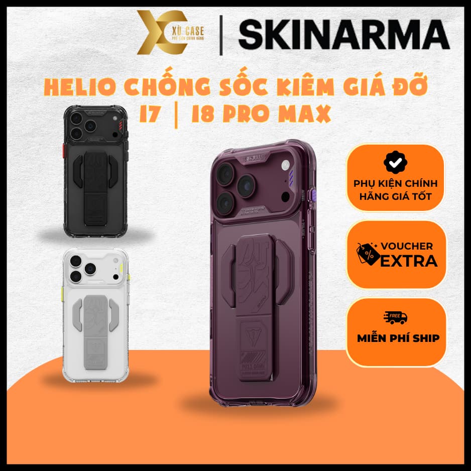 [Có iP18] Ốp SKINARMA HELIO Chống Sốc Kiêm Giá Đỡ Sạc Không Dây Có Nút Control Chính Hãng cho iP 18 | 17 Pro Max