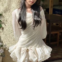 VÁY THIẾT KẾ LỆCH VAI  TAY DÀI ĐÍNH NƠ DỰ TIỆC SANG CHẢNH anan clothing 7