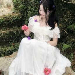 Set áo gấm cánh tiên trễ vai đan dây corset eo phối chân váy maxi tơ lưới bồng bềnh 5