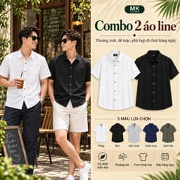 Combo 2 Áo sơ mi Cổ Đức Line cho Nam MKCLEVER Chất Vải đũi dễ mặc dễ phối, Thoáng Mát, Vận Động Thoải Mái 1