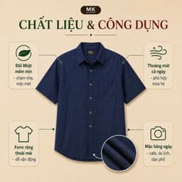 Combo 2 Áo sơ mi Cổ Đức Line cho Nam MKCLEVER Chất Vải đũi dễ mặc dễ phối, Thoáng Mát, Vận Động Thoải Mái 3