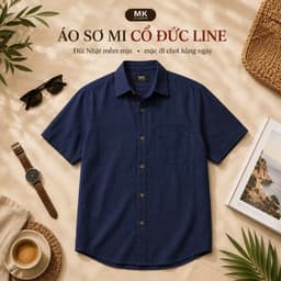 Combo 2 Áo sơ mi Cổ Đức Line cho Nam MKCLEVER Chất Vải đũi dễ mặc dễ phối, Thoáng Mát, Vận Động Thoải Mái 6