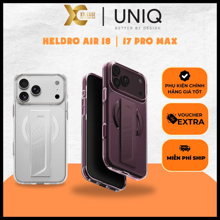 [Có iP18] Ốp UNIQ Heldro Air Chống Sốc Kiêm Giá Đỡ Sạc Không Dây Có Nút Control Chính Hãng cho iP 18 | 17 Pro Max