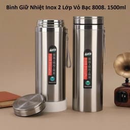 Bình nước giữ nhiệt miệng rộng Chibi 1000ml và Inox 2 Lớp Vỏ Bạc 8008. 1500ml 8